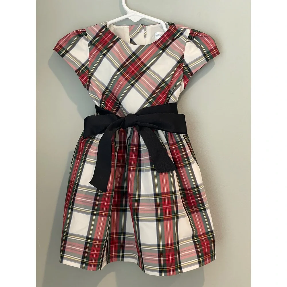 Ralph Lauren Baby Girls Red Green Plaid Holiday Dress Black Bow 12M‎